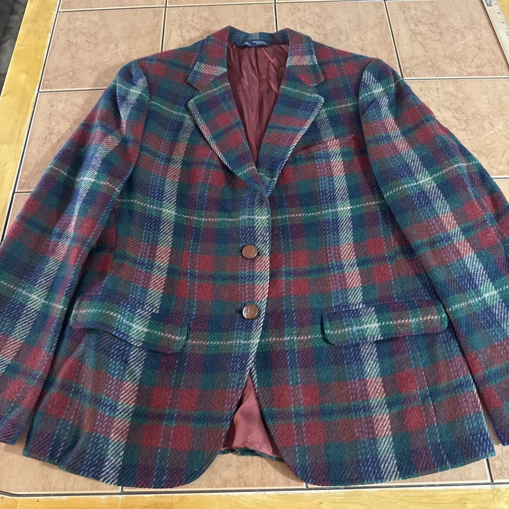 Kenneth Gordon Avon Scottish Shetland Wool Blazer Multi Color Plaid Sz 6/8 VTG‎